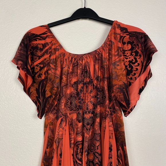 REINA Vintage Y2K Floral Top Womens Sublimation Flare Sleeve Heart Neck Sz 1 (M) - Picture 7 of 11